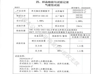 膨脹節(jié)-不銹鋼伸縮器-氣密性試驗(yàn) 結(jié)論無(wú)泄漏